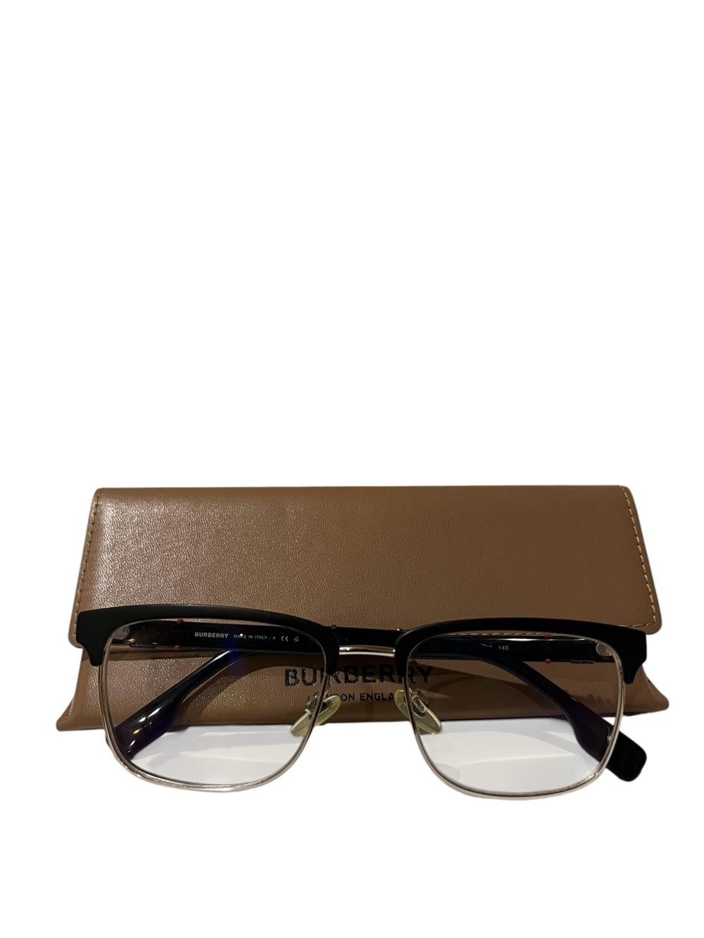 Burberry Half-Rim Eyeglasses Frame in Black and Silver